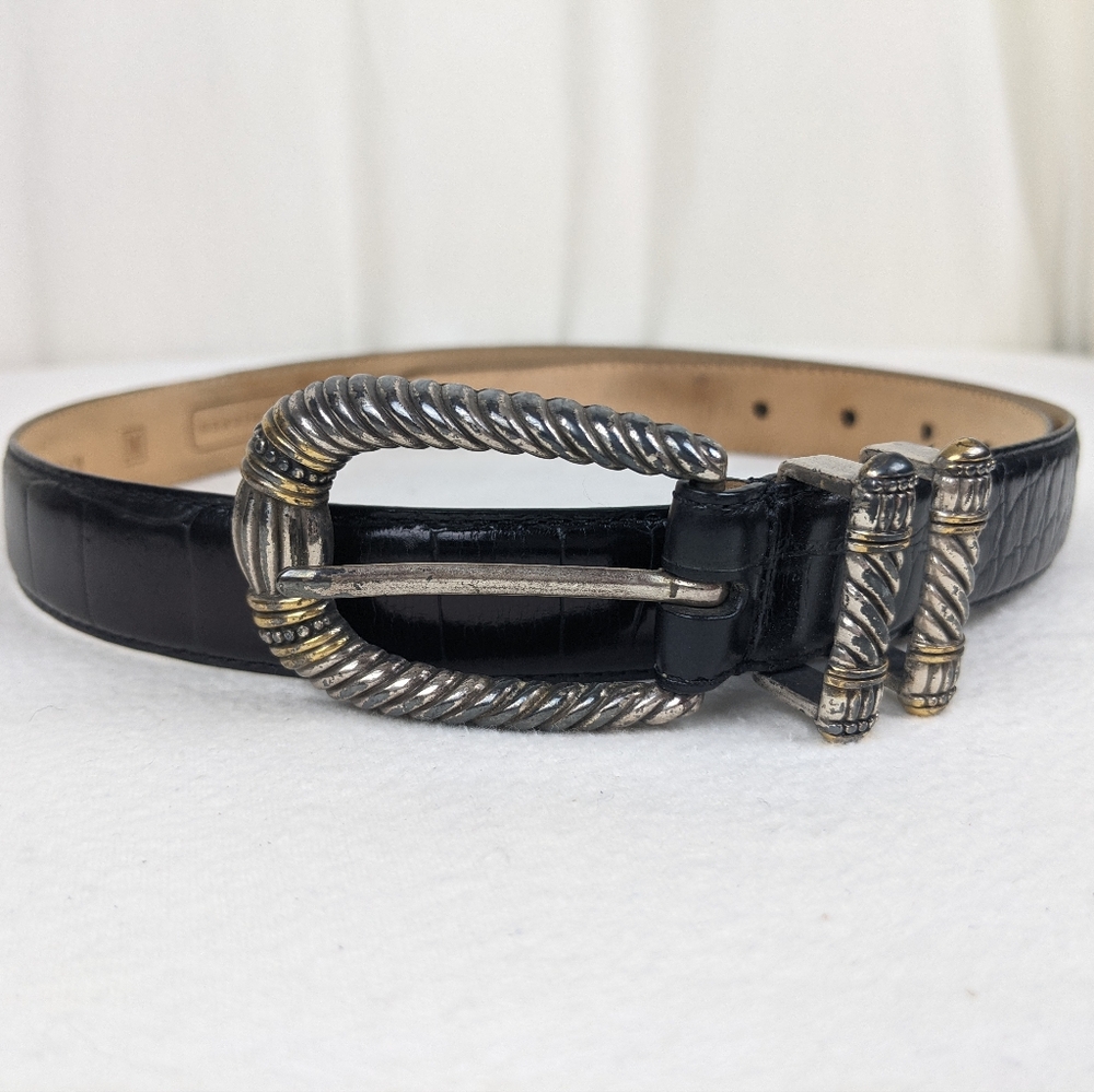FOSSIL Black Genuine Leather Croco Embossed Cowhide Belt Size M